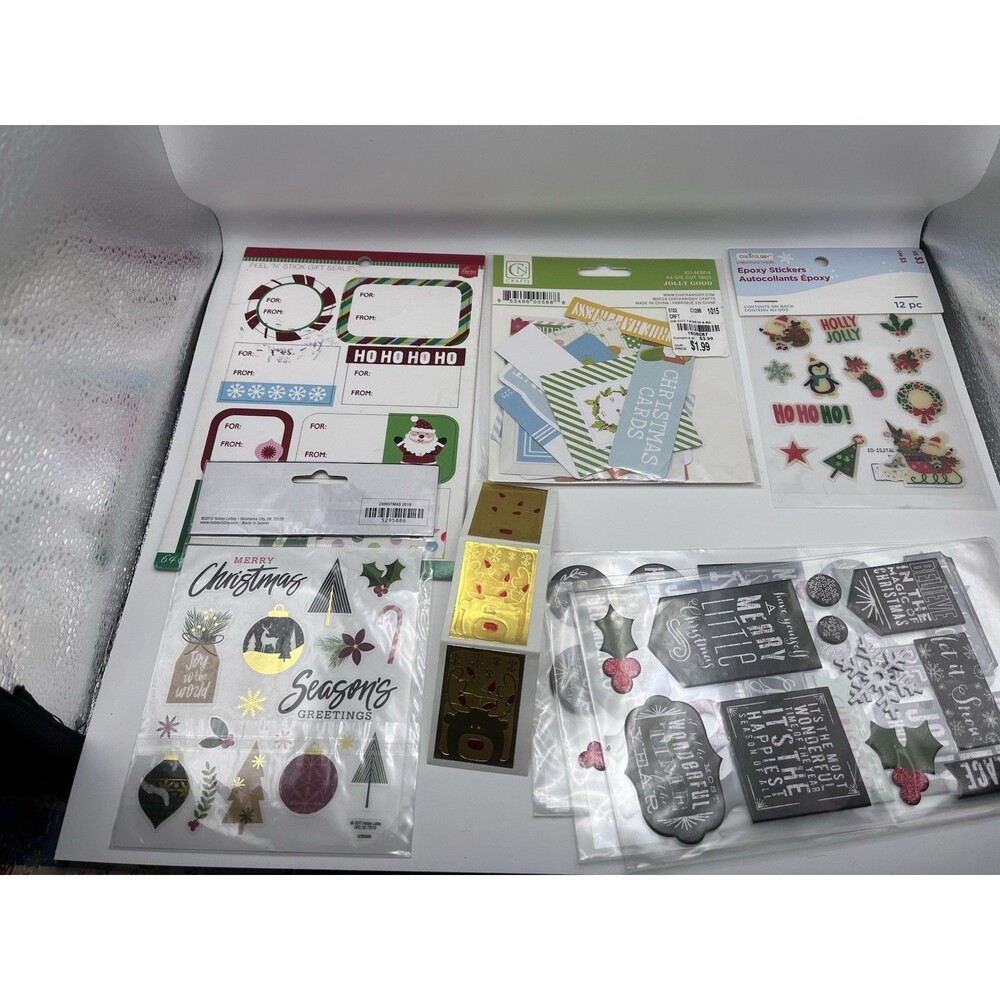Christmas Holiday Sticker and Die Cut Tag Craft Destash Lot Mixed Condition